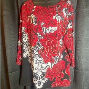 JM Collection blouse. Red and Black with sparkle detail. EUC! Size Large